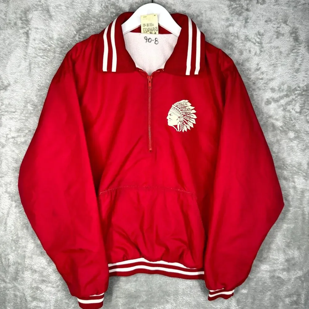 Vtg 80s Sanford Field Hockey Jacket Mens Large Red Windless 1/2 Zip Indian USA